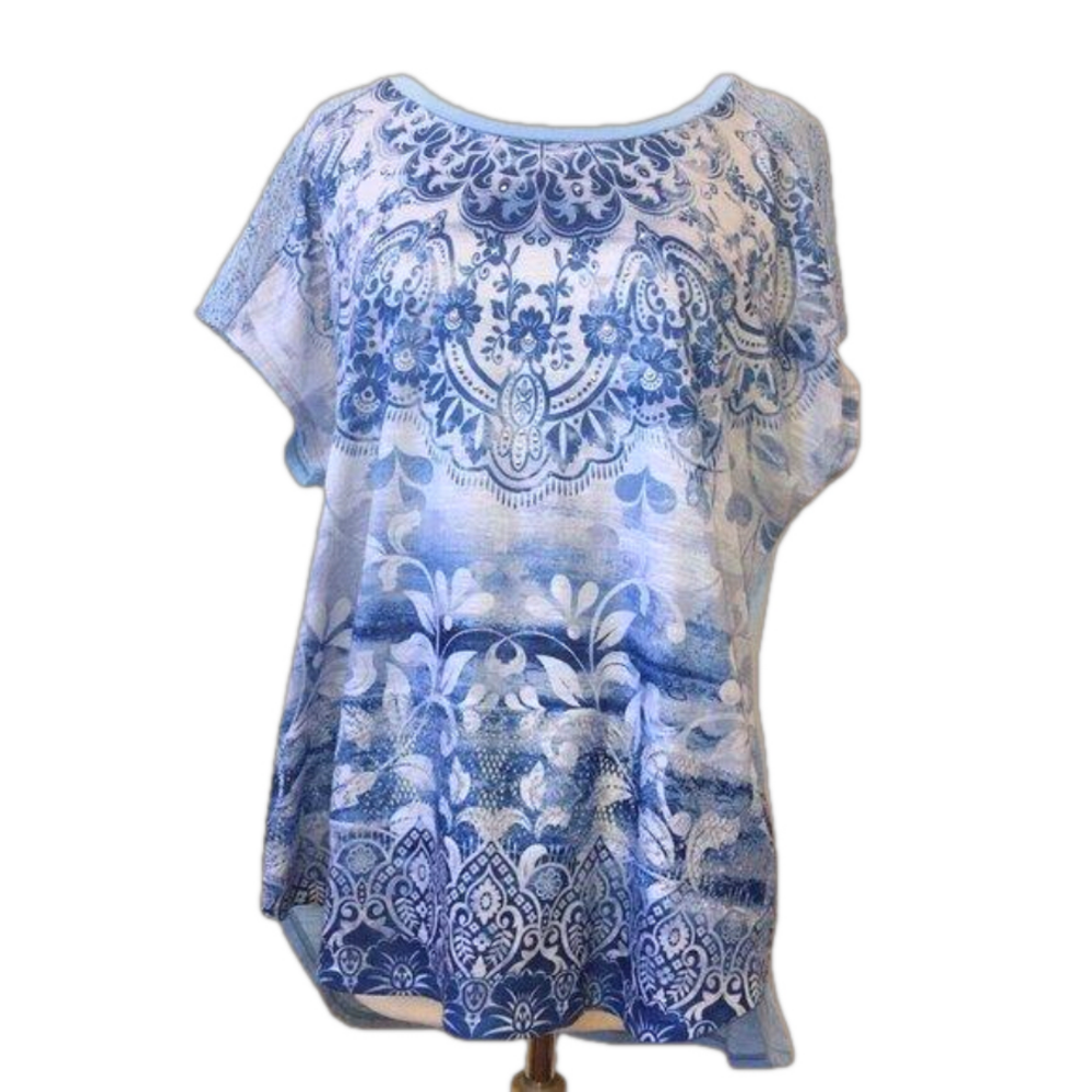 𝅺FADED Glory BOHO blue tunic top SZ XL